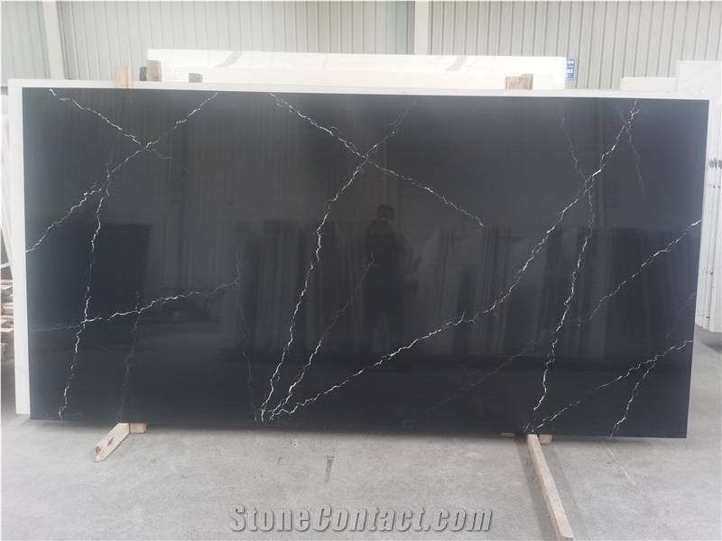Statuario Black Saint Laurent Black Quartz Slabs