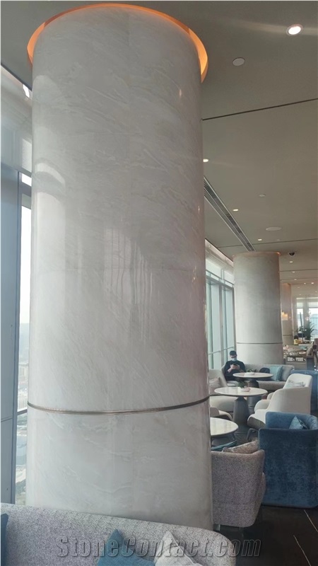 Namibian White Marble Column Polished