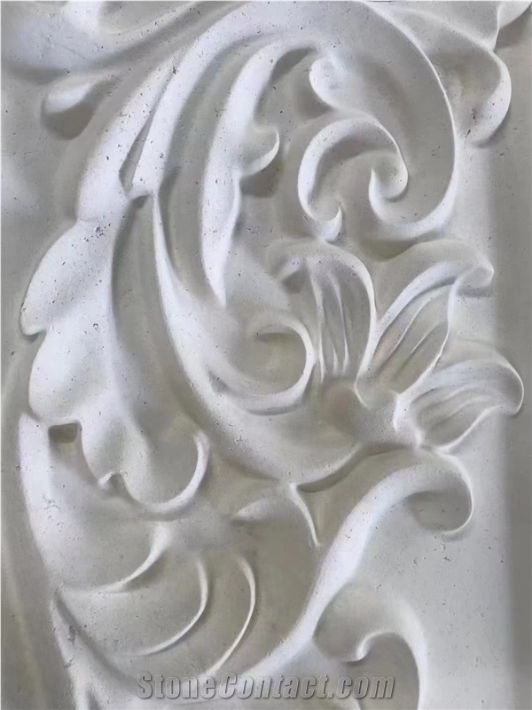 White Limestone Artistic Surface CNC Engraving 3D Wall Decor Panels