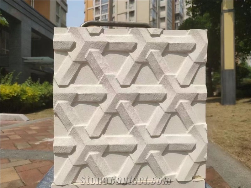 White Limestone Artistic Surface CNC Engraving Wall Panels