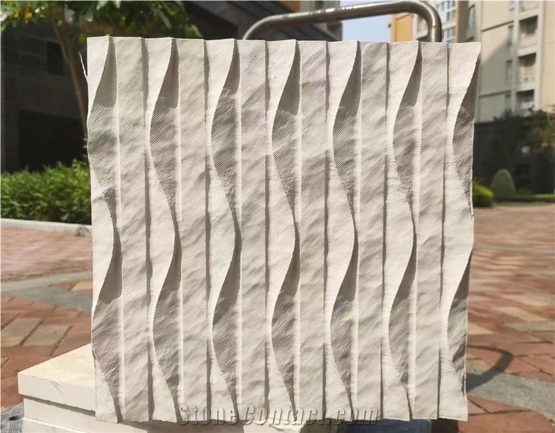 White Limestone Artistic Surface CNC Engraving Wall Panels