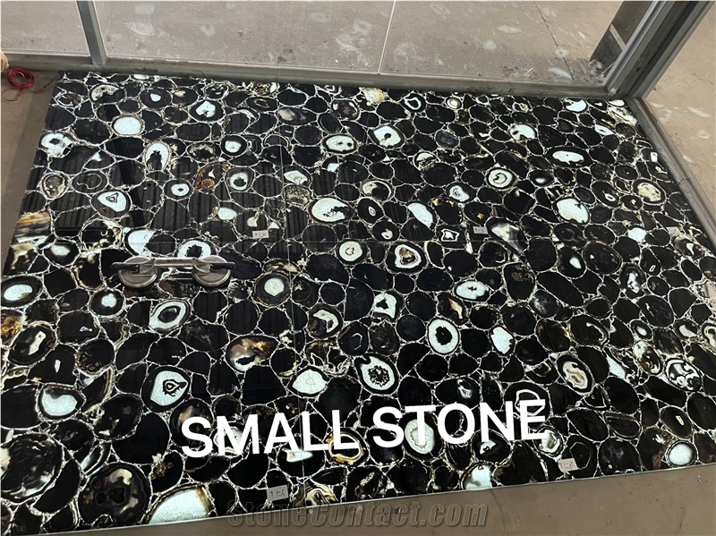 Backlit Black Agate Semiprecious Stone Tiles On The Floor