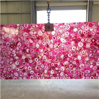 Pink Agate Stone Wall Panels, Semi Precious Stone Slabs