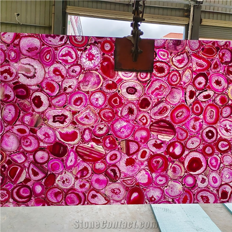 Pink Agate Stone Wall Panels, Semi Precious Stone Slabs