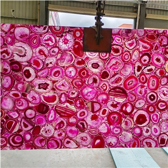 Pink Agate Stone Wall Panels, Semi Precious Stone Slabs