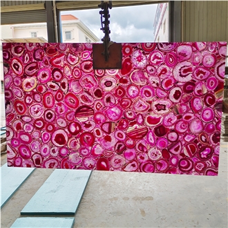 Pink Agate Stone Wall Panels, Semi Precious Stone Slabs