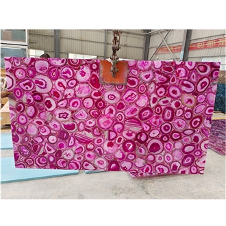 Pink Agate Stone Wall Panels, Semi Precious Stone Slabs