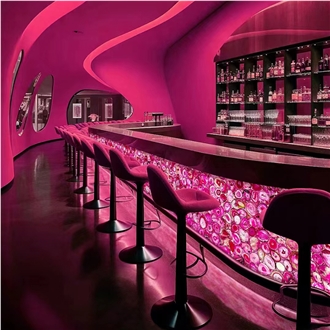 Pink Agate Stone Wall Panels, Semi Precious Stone Slabs