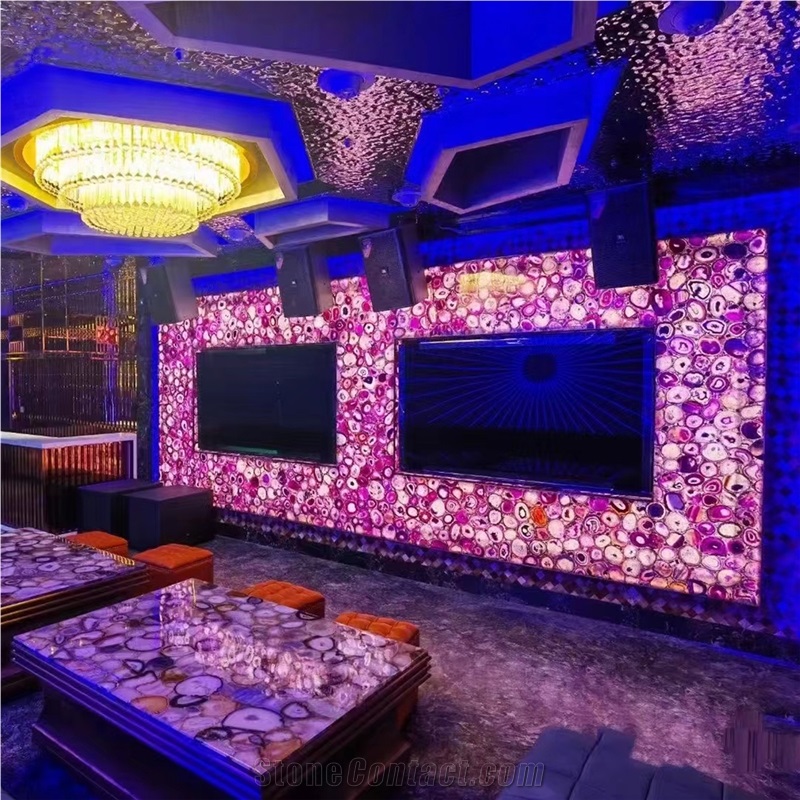 Pink Agate Stone Wall Panels, Semi Precious Stone Slabs