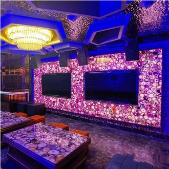 Pink Agate Stone Wall Panels, Semi Precious Stone Slabs
