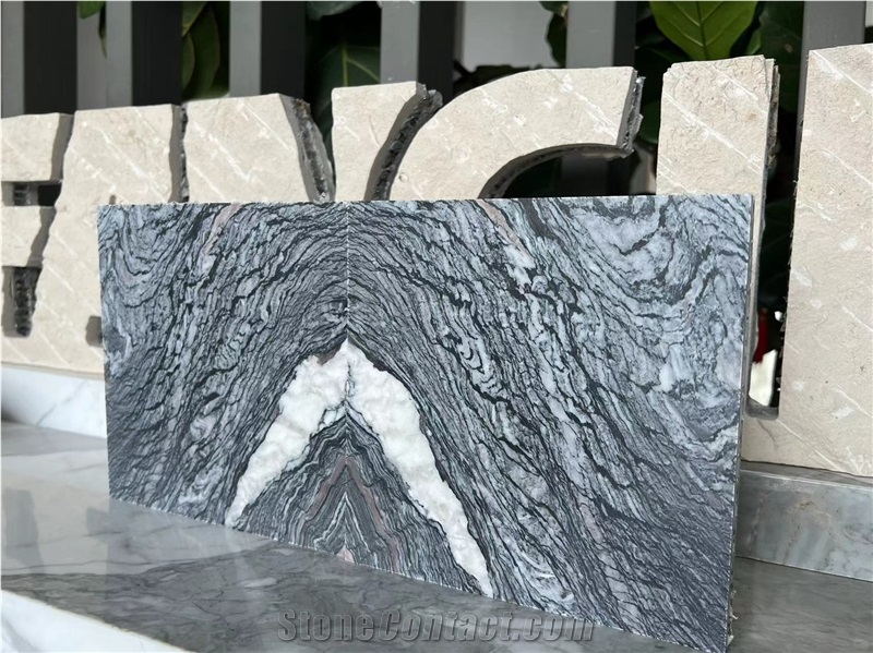 Black Wooden Marble Laminated Backed  Honeycomb Panels