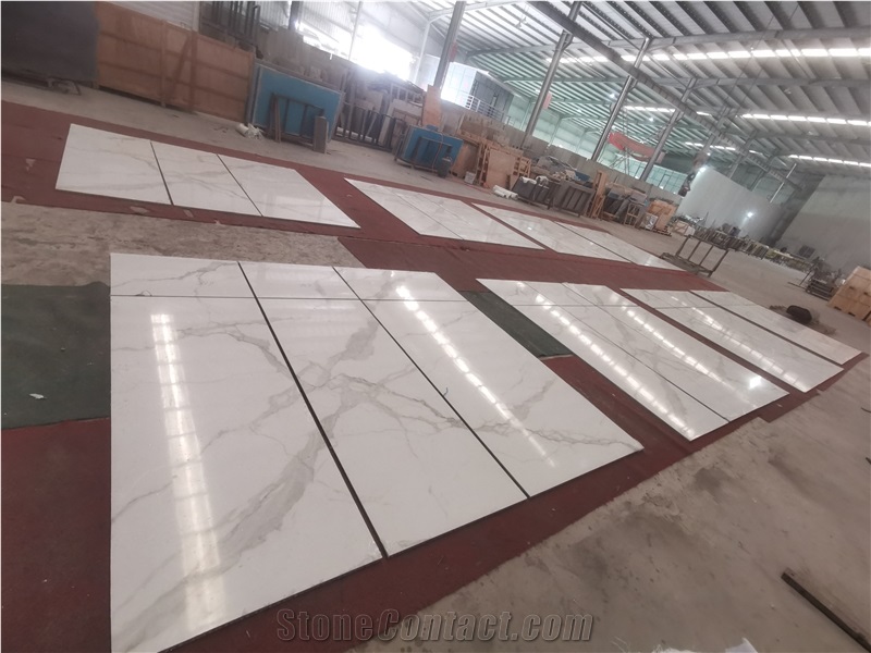 Statuario White Porcelain Marble Look  Glossy Porcelain