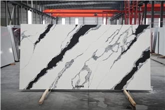 Popular Calacatta White Quartz Slabs With Black Veins
