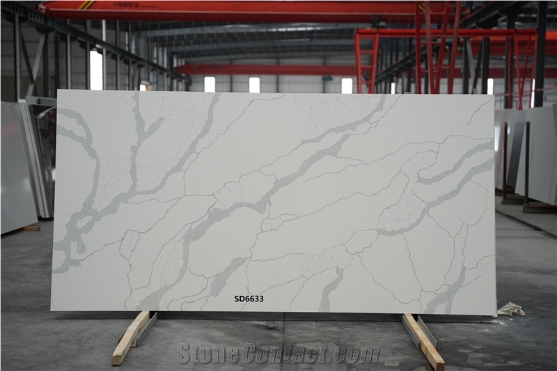 Popular Calacatta White Quartz Slabs With Black Veins