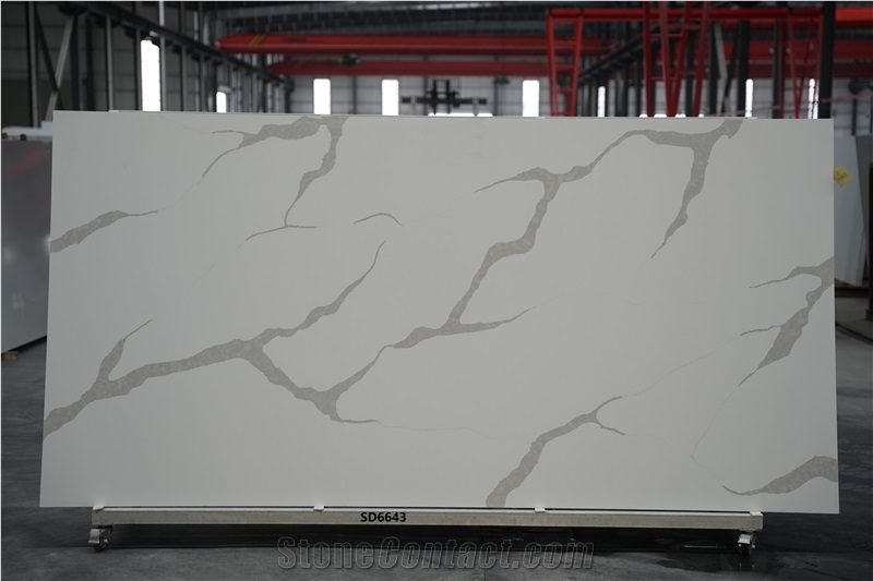 Popular Calacatta White Quartz Slabs With Black Veins