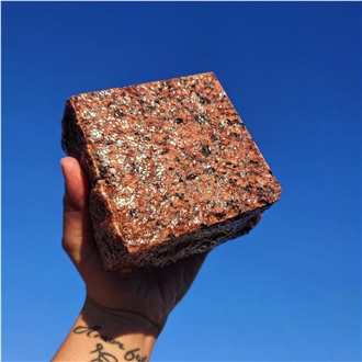 Ukrain Granite Red Pomegranate, Side Split, Top Flamed Cubes