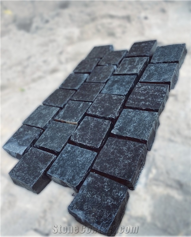 Ukrainian Basalt Black Moon, Sides Split, Top Flamed  Cubes