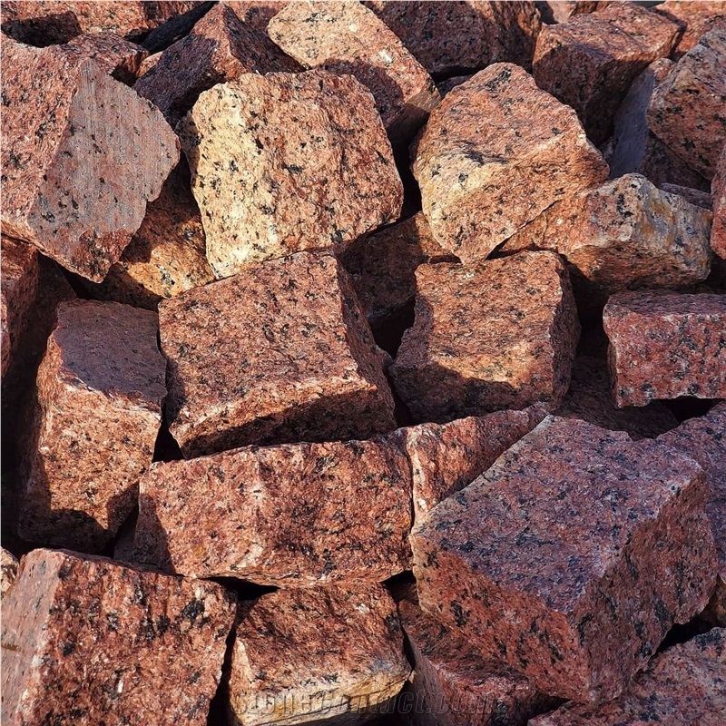 Ukrainian Granite Red Pomegranate, Split Cubes