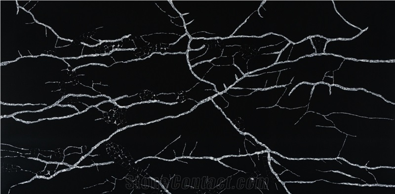 Marquina Black Marble Look Quartz Slabs
