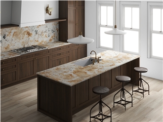 Persia Gold Quartz Slabs Premium Pandora