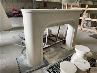 Solid Beige Limestone Indoor Fireplace Honed