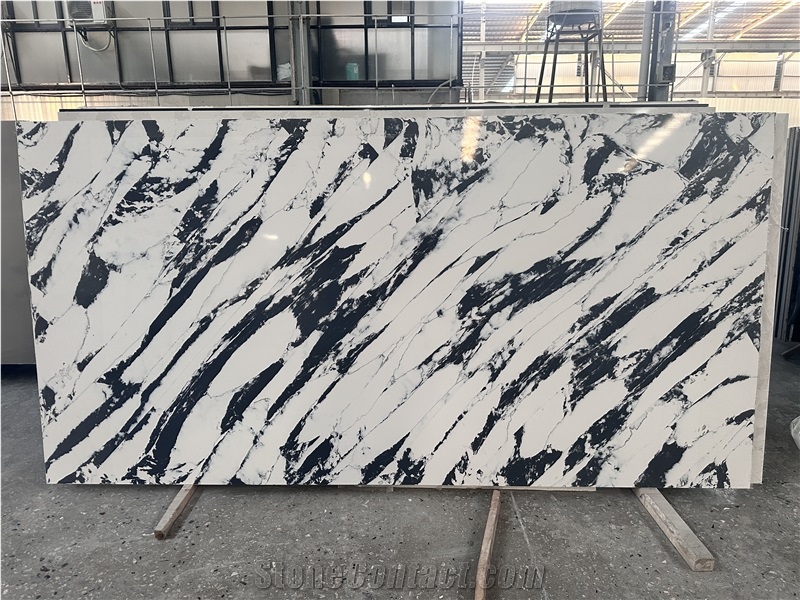 Artificial Black And White Veins Stone Slabs Quartz Tiles