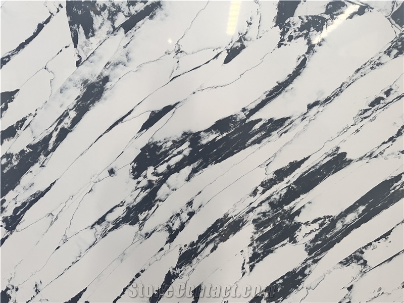 Artificial Black And White Veins Stone Slabs Quartz Tiles