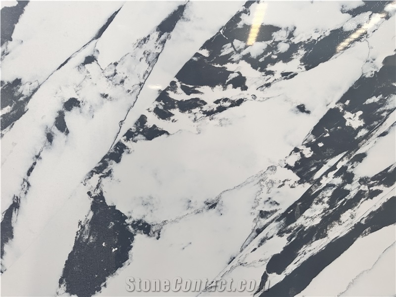 Artificial Black And White Veins Stone Slabs Quartz Tiles