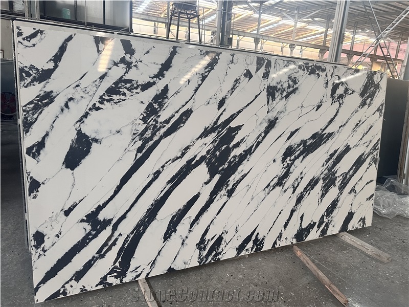 Artificial Black And White Veins Stone Slabs Quartz Tiles