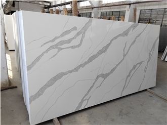 Artificial Calacatta White Quartz Stone Slabs Tiles