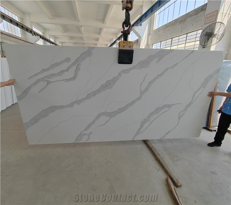 Artificial Calacatta White Quartz Stone Slabs Tiles