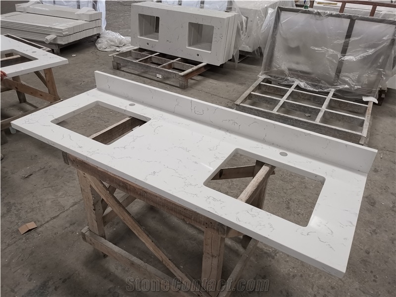 Artificial Carrara White Quartz Bathroom Vanity Tops