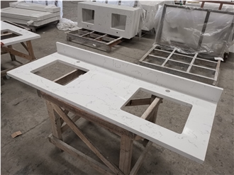 Artificial Carrara White Quartz Bathroom Vanity Tops