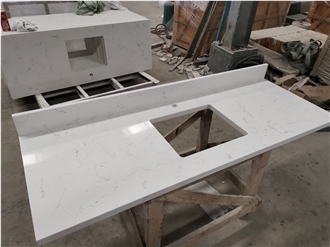Artificial Carrara White Quartz Bathroom Vanity Tops