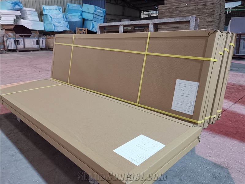 Artificial Carrara White Quartz Bathroom Vanity Tops