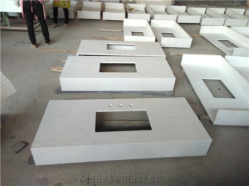 Calacatta White Artificial Quartz Bathroom Vanity Tops