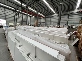 Prefab White Quartz Artificial Stone Bath Vanity Tops