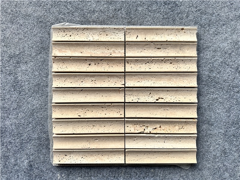 Beige Travertine 3D Honed Concave Flute Mosaic Tiles