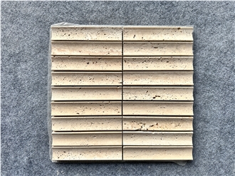 Beige Travertine 3D Honed Concave Flute Mosaic Tiles
