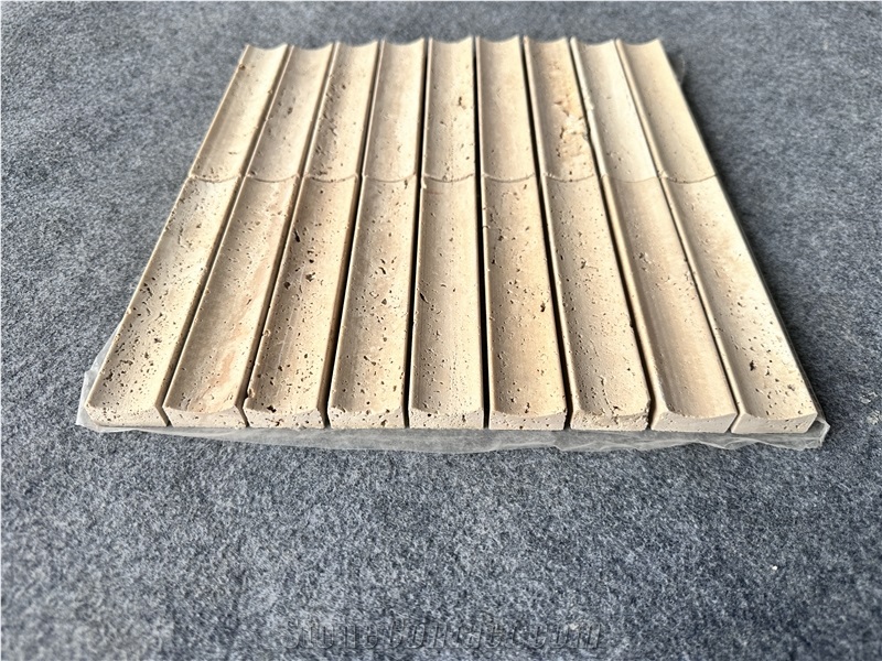 Beige Travertine 3D Honed Concave Flute Mosaic Tiles