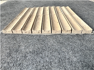 Beige Travertine 3D Honed Concave Flute Mosaic Tiles
