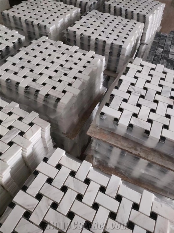 Black And White Carrara Marble Mosaic Tiles