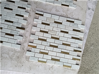Brass Inlaid Cararra White Marble Stone Mosaic Tiles Brass Inlaid Cararra White Marble Stone Mosaic Tiles