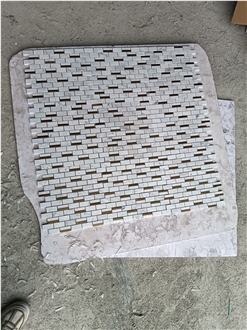 Brass Inlaid Cararra White Marble Stone Mosaic Tiles