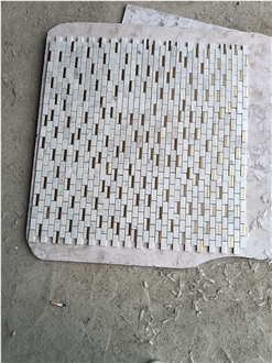Brass Inlaid Cararra White Marble Stone Mosaic Tiles