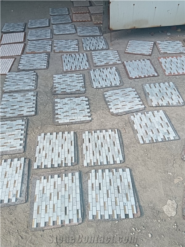 Brass Inlaid Cararra White Marble Stone Mosaic Tiles