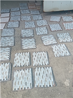 Brass Inlaid Cararra White Marble Stone Mosaic Tiles