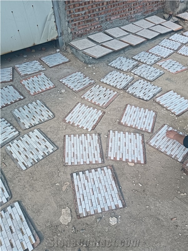 Brass Inlaid Cararra White Marble Stone Mosaic Tiles