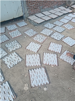 Brass Inlaid Cararra White Marble Stone Mosaic Tiles
