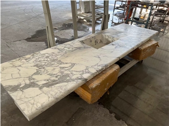 Custom Italian Arabescato White Marble Bathroom Vanity Tops